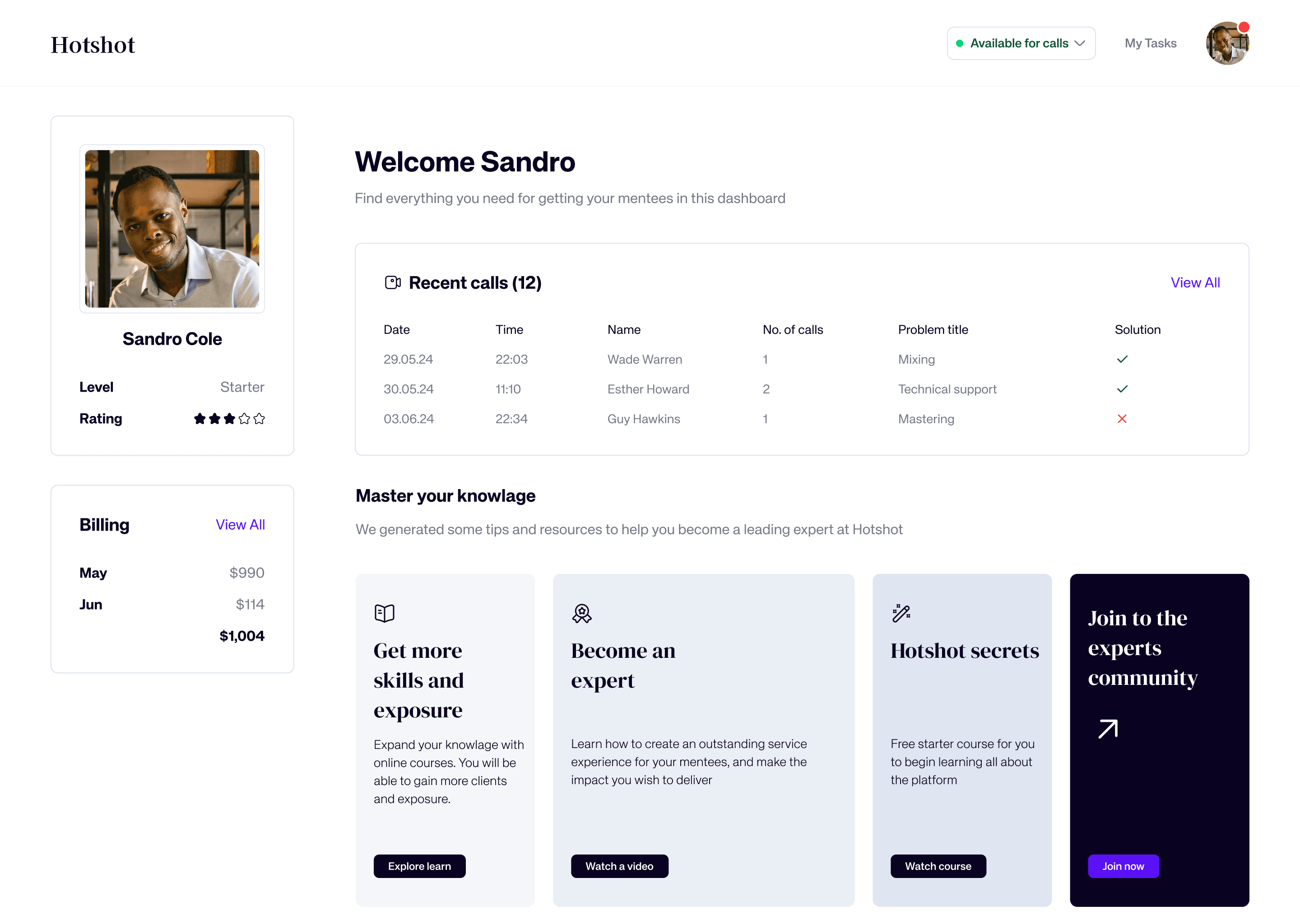 Expert dashboard